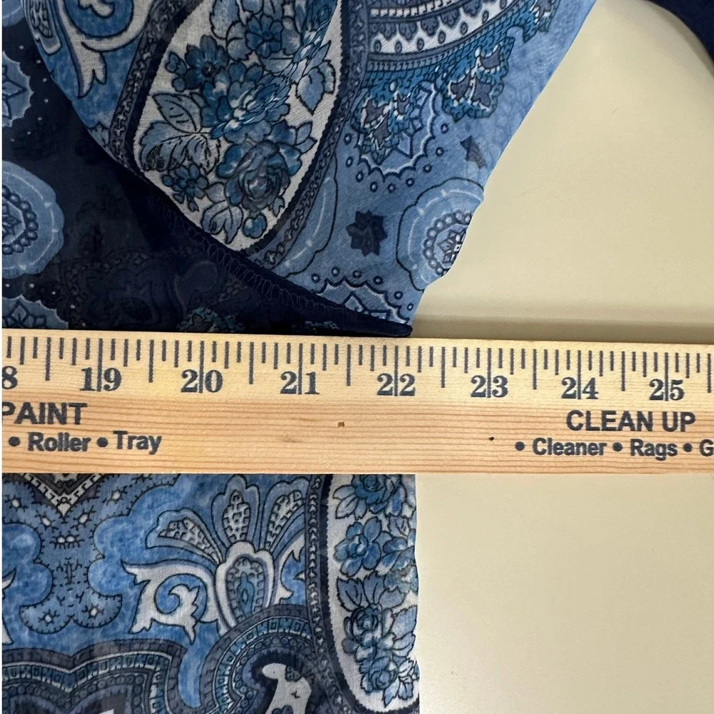 Impressions Blue Paisley Sheer Button Down Shirt Womens Large Long Sleeve Floral - Picture 4 of 8